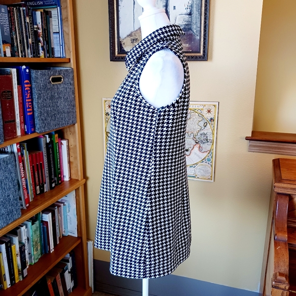 Houndstooth check top sleeveless vintage polyester size M long swing - Picture 4 of 6